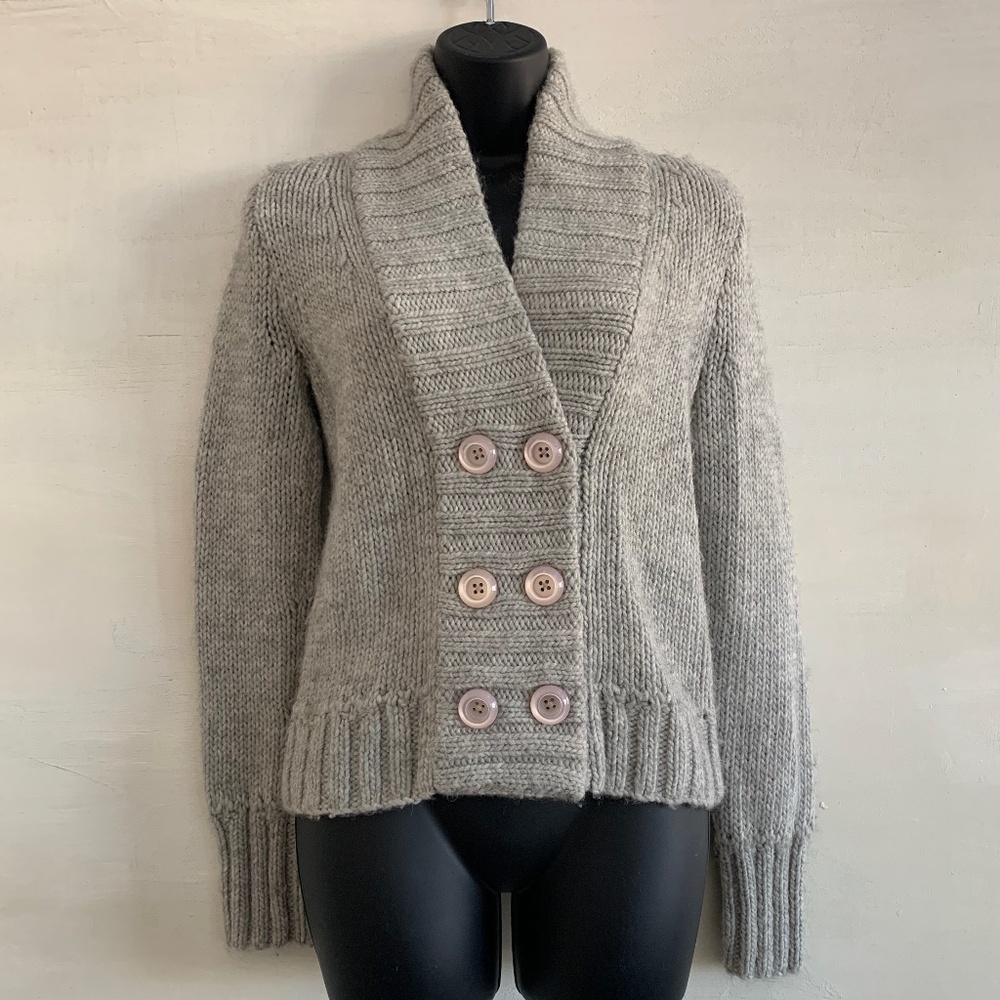 Jcrew wool alpaca blend double breasted silver grey sweater. .